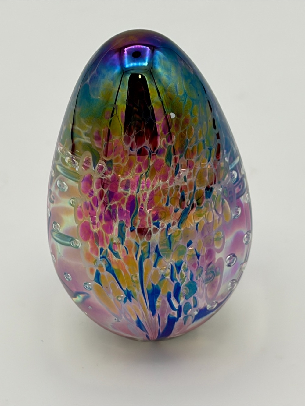 Glass Eye Studio Blue Egg Shaped Paperweight 1993